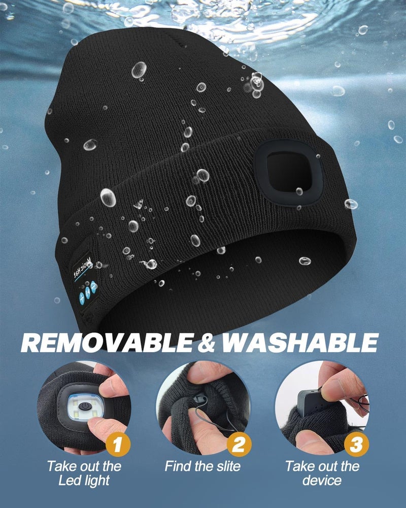 MOXTOYU Bluetooth Beanie with Light, USB Rechargeable LED Headlamp Winter Hat, Christmas Stocking Stuffers Gifts for Men Women - Image 4